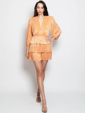 Short Sleeves Mini Dress with Peach Ruffles