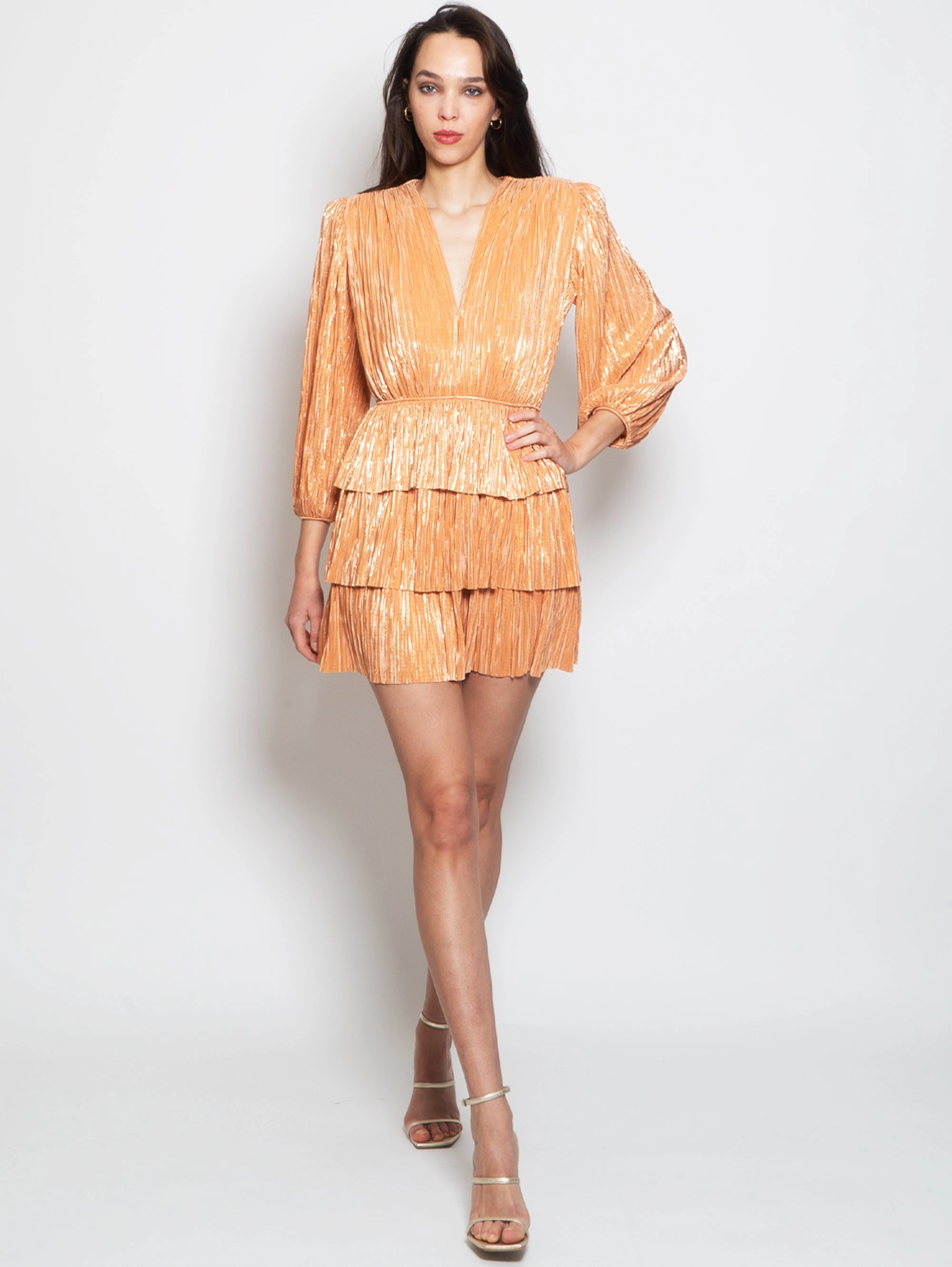 Short Sleeves Mini Dress with Peach Ruffles
