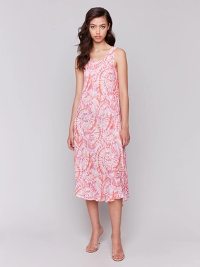 Sleeveless Printed Rayon Dress - Papaya