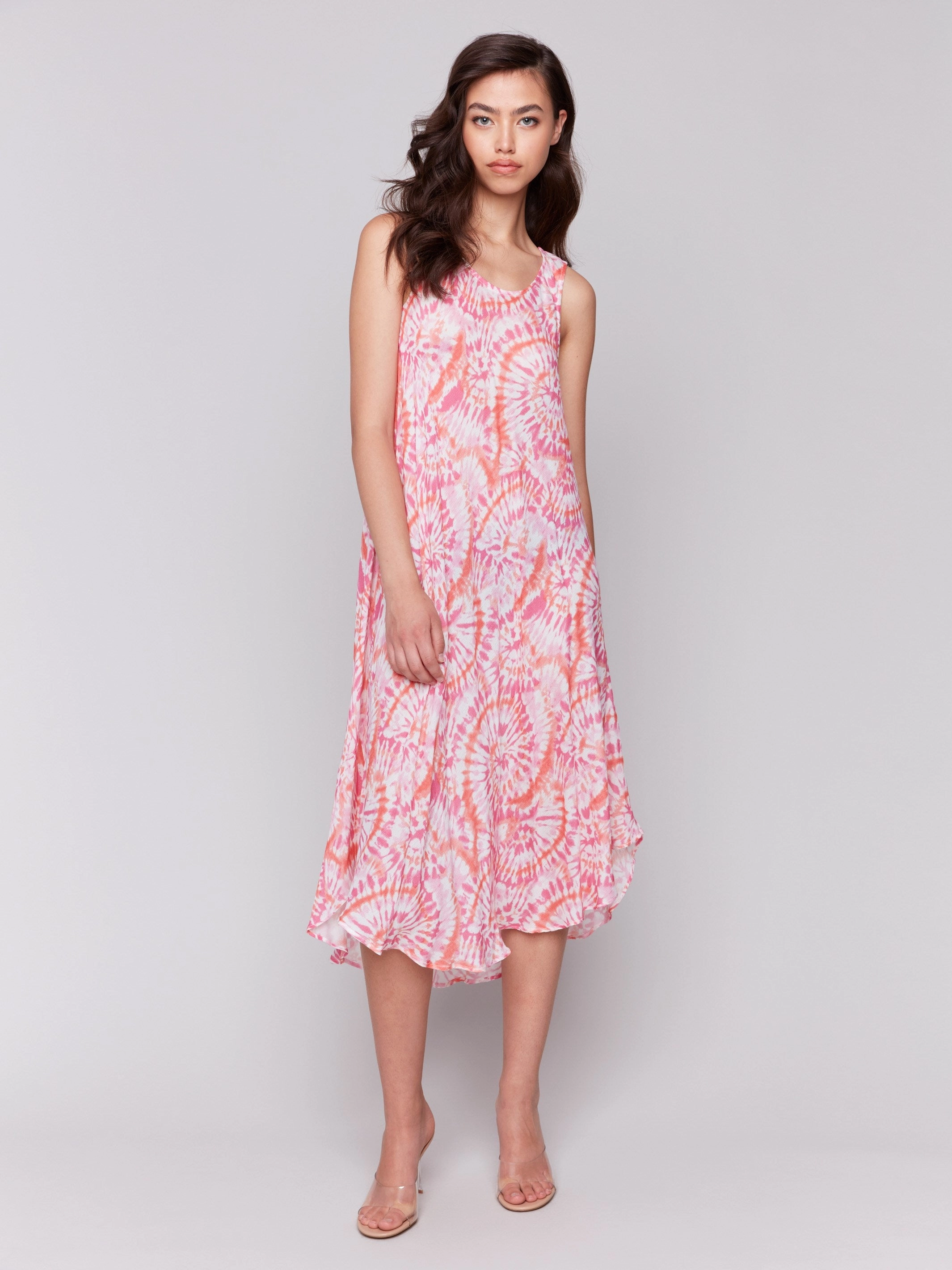 Sleeveless Printed Rayon Dress - Papaya