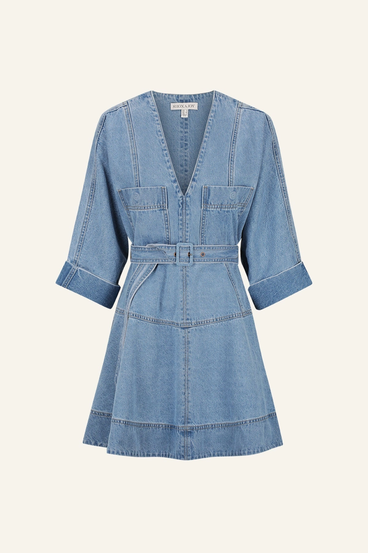 STELLA PATCH POCKET MINI DRESS - MID BLUE