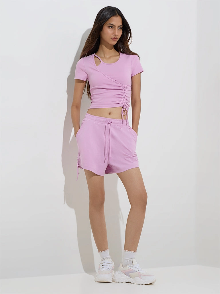 Studiofit Pink Ruched-Detailed Cotton Top