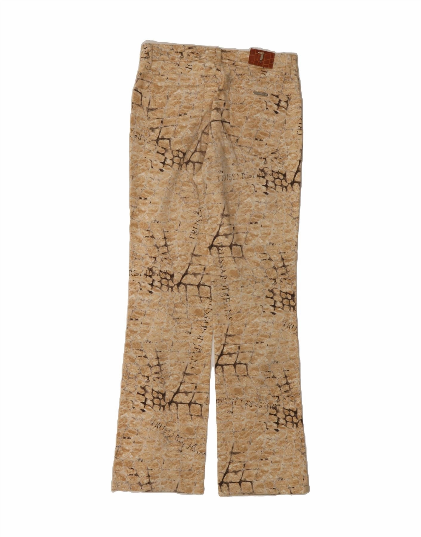 TRUSSARDI Womens Bootcut Casual Trousers W26 L30 Beige Animal Print Cotton