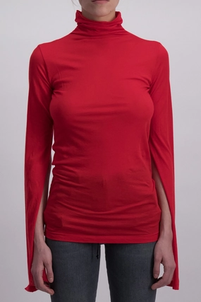 Unravel Project Ljersey Mock Neck Split S Lipstick