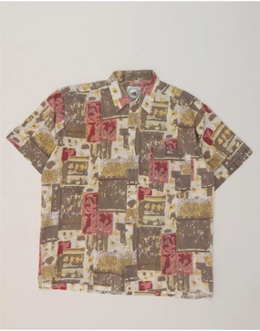 VINTAGE Mens Short Sleeve Shirt Size 41/42 Large Grey Patchwork Polyamide