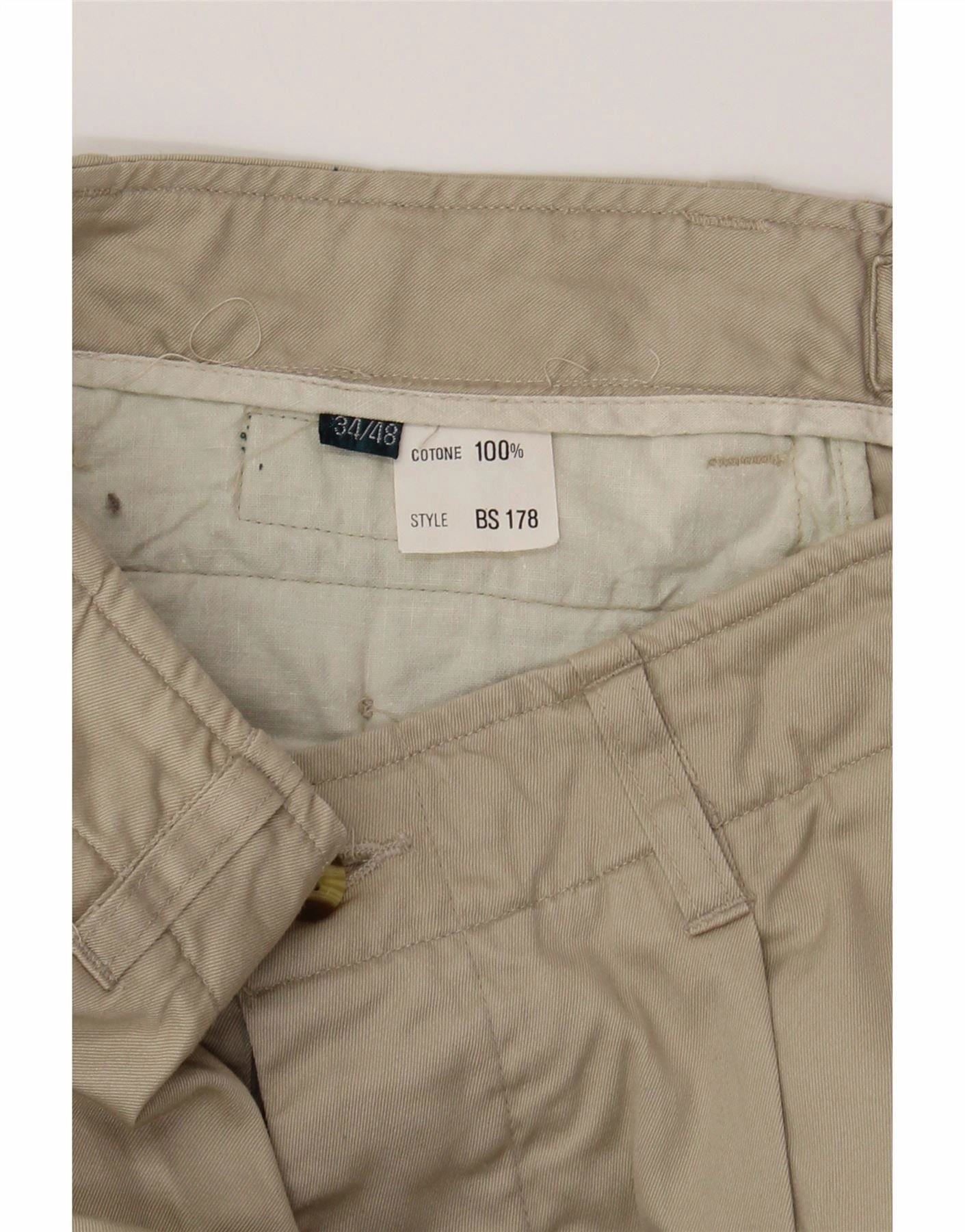 VINTAGE Mens Straight Cargo Trousers IT 48 Medium W34 L30 Beige Cotton