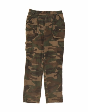 VINTAGE Mens Straight Cargo Trousers W32 L31 Green Camouflage Cotton