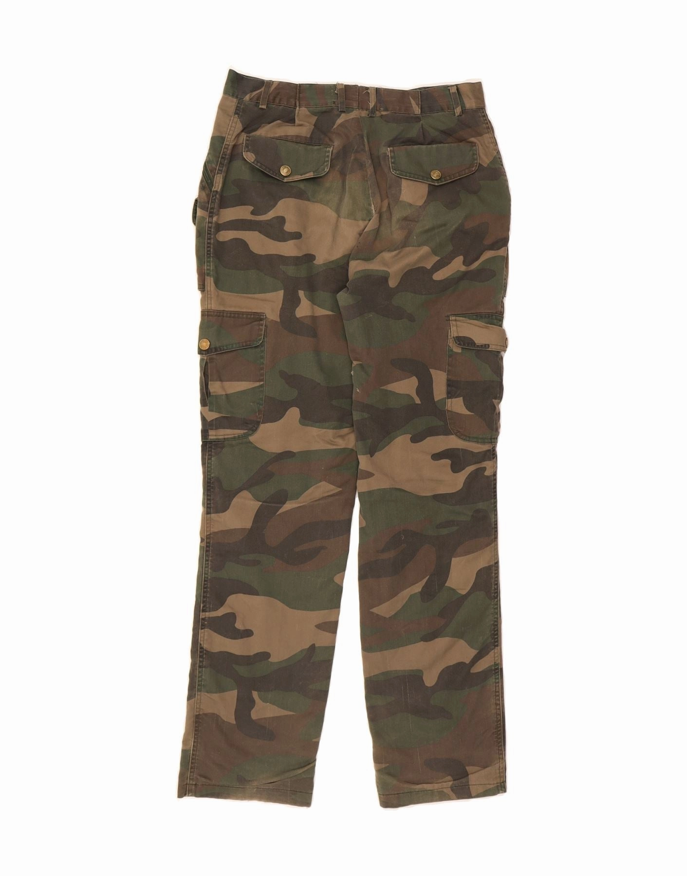VINTAGE Mens Straight Cargo Trousers W32 L31 Green Camouflage Cotton