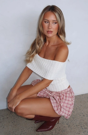 What I Want To Hear Off Shoulder Knit Top Cream