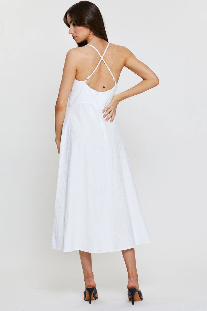 White A Line Dress Sleeveless Midi