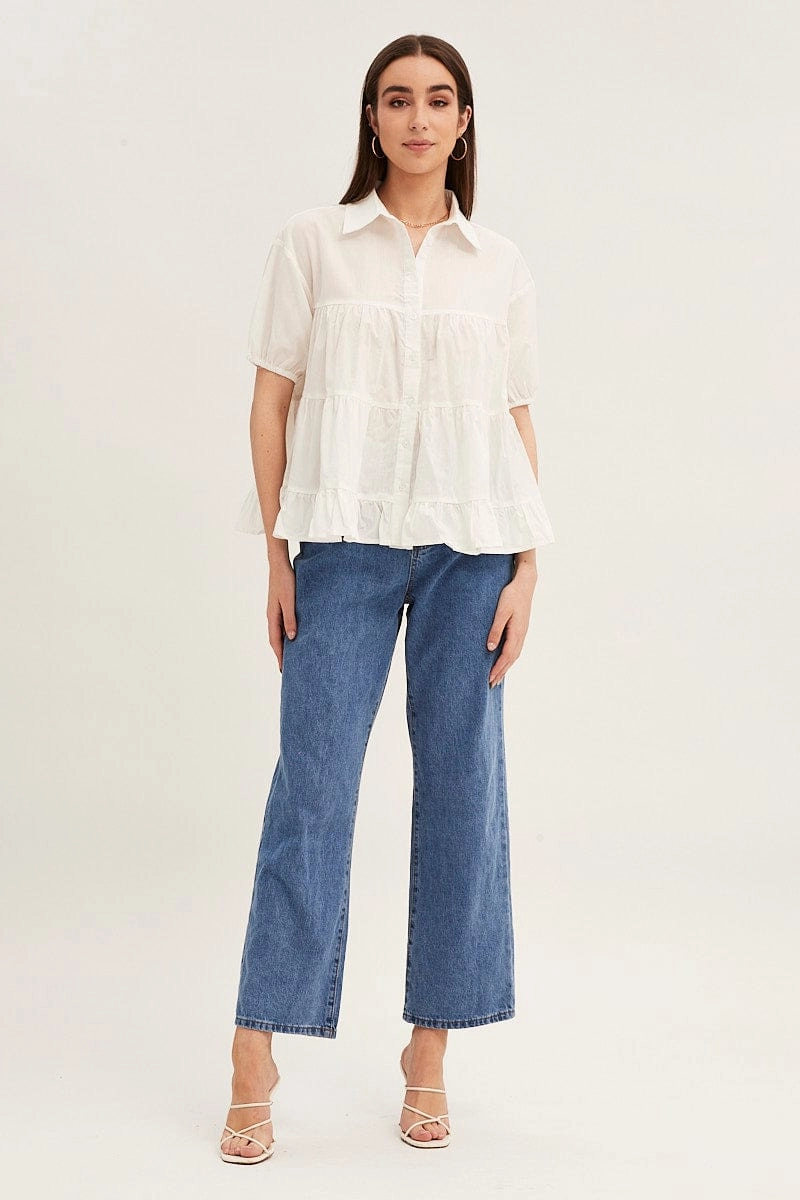 White Collared Shirt Puff Sleeve