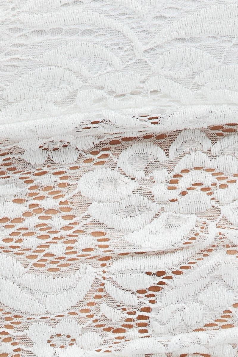 White Lace Top Cap Sleeve Square Neck Open Back Stretch