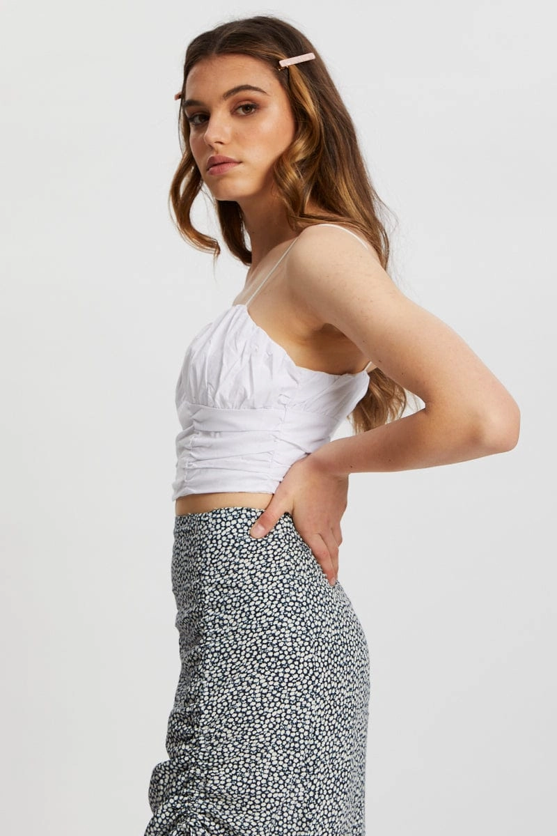 White Ruched Poplin Cami Top