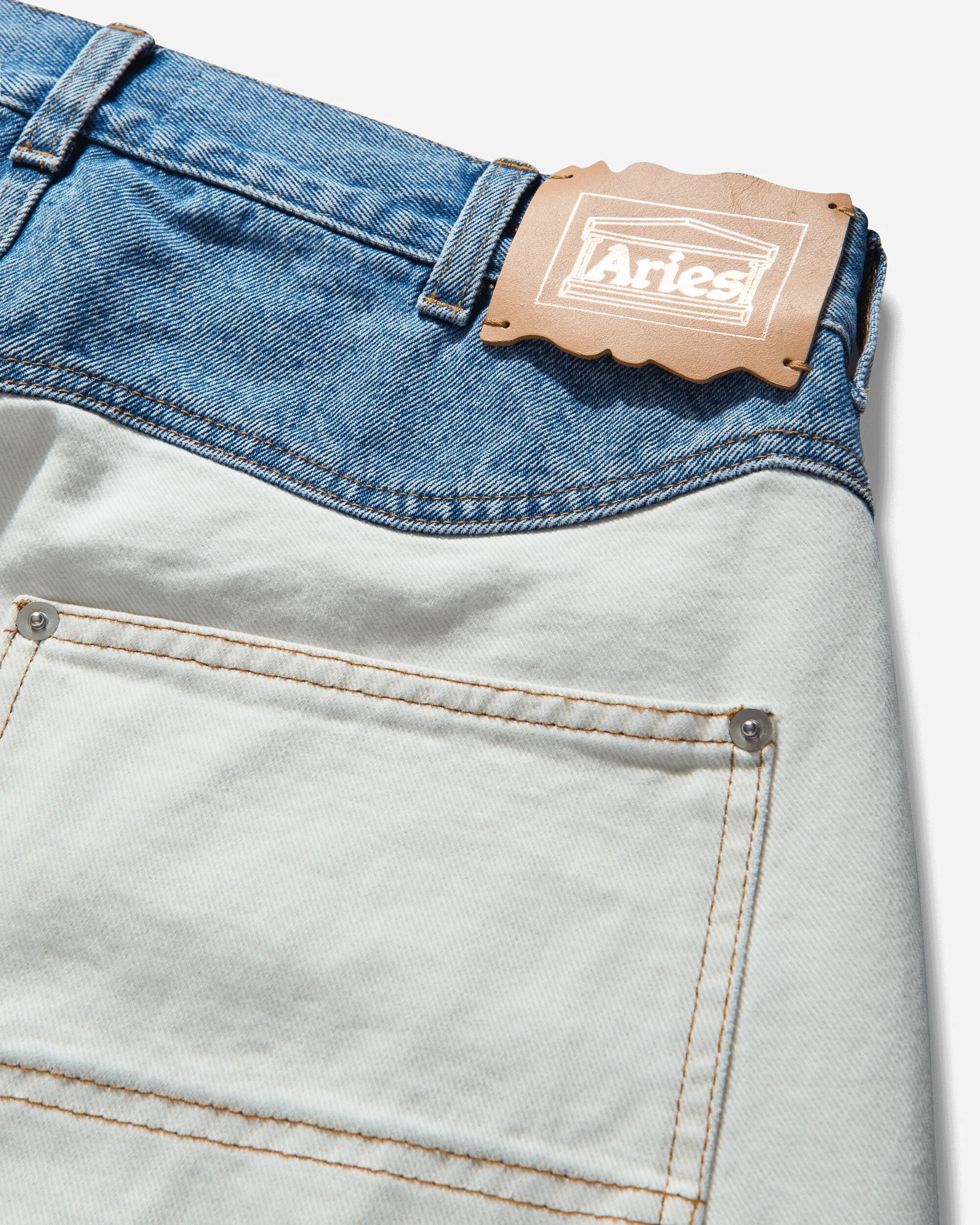Women's Patchwork Western Carpenter Shorts White / Indigo