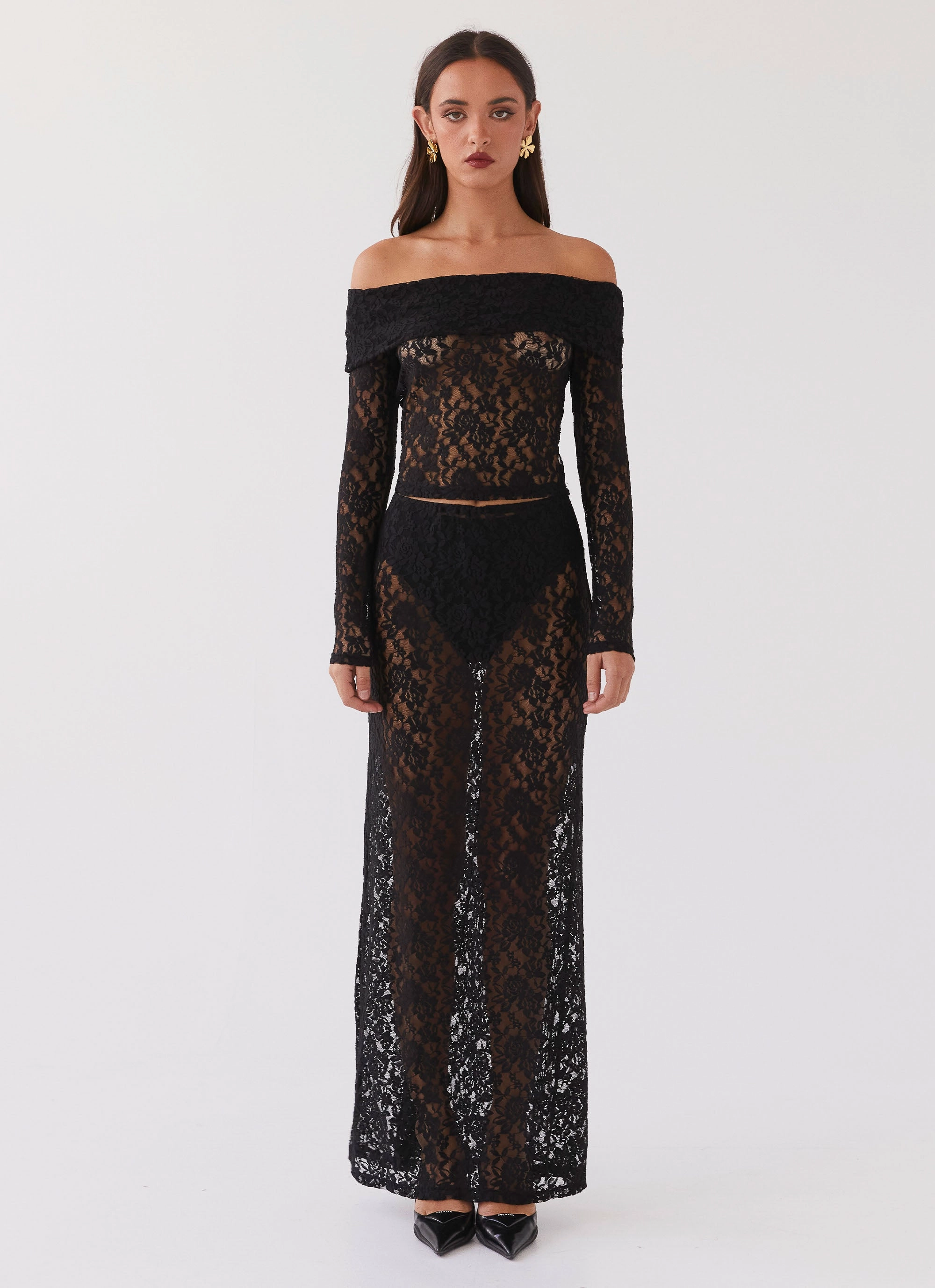 Zephyra Lace Maxi Skirt - Black